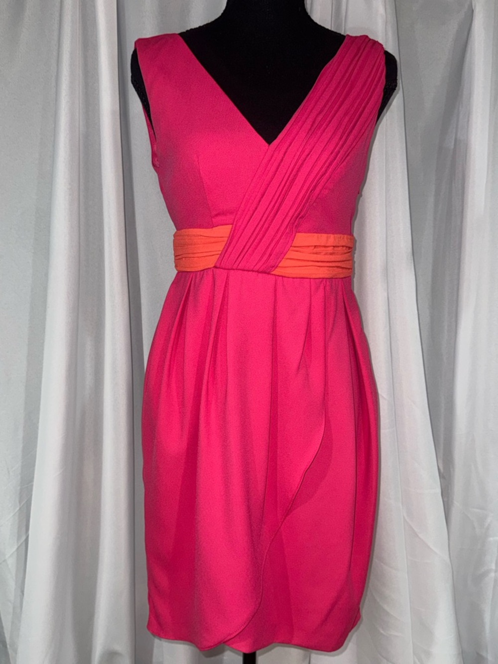 Minuet Petite Hot Pink Dress with Orange Waist Detail